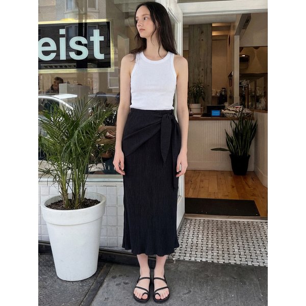 크링클 타이 스커트_BLACK
