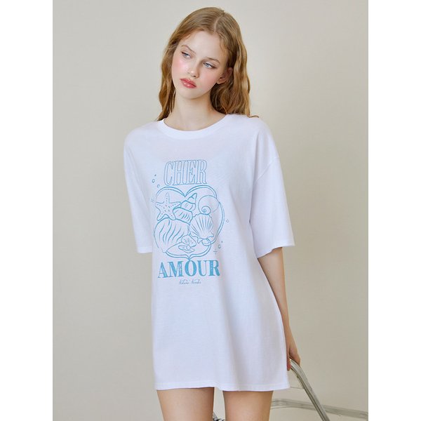 Amour 그래픽 오버핏 티셔츠 - White