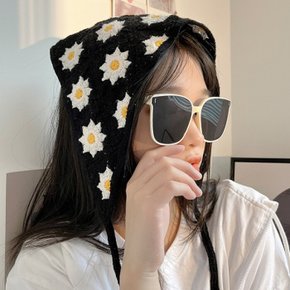 샵 / 복고풍 꽃 니트 뜨개 삼각 반다나 크로셰 보넷 두건[중지]2