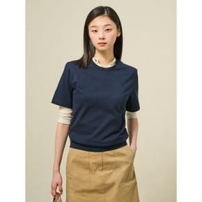 라운드넥 반소매 피케 티셔츠  네이비 (BF5342C08R)
