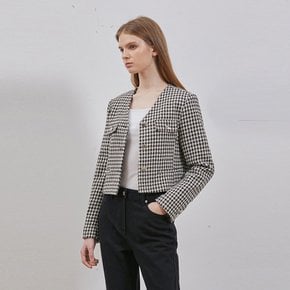 TWEED CROP BUTTON JACKET BLACK