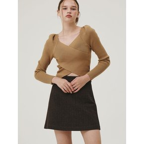 HERRINGBONE CLASSIC WOOL SKIRT BROWN