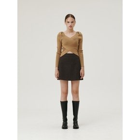 HERRINGBONE CLASSIC WOOL SKIRT BROWN