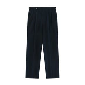 Linen / Cotton Twill adjust 2Pleats relaxed Trousers (Navy)