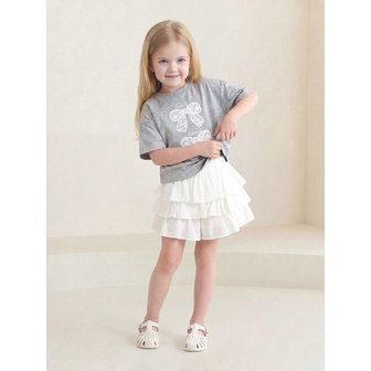 헤이미니 [2종SET] 레이스리본반팔티+캉캉큐롯팬츠