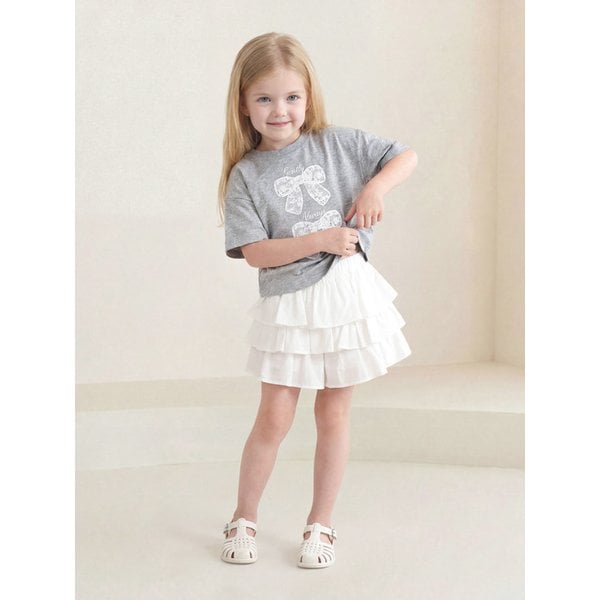 [2종SET] 레이스리본반팔티+캉캉큐롯팬츠