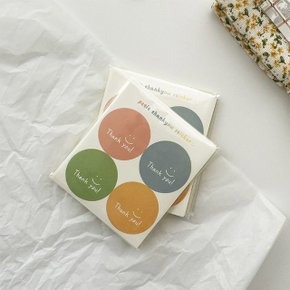 빈티지 워싱 4색 컬러 원형 땡큐 감사 데코 선물 포장 스티커 80P