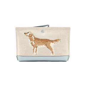 우먼 로렌 랄프로렌 Dog-embroidered 캔버스 라지 파우치 - 내추럴 Buff 캔버스 Alpine 블루 114