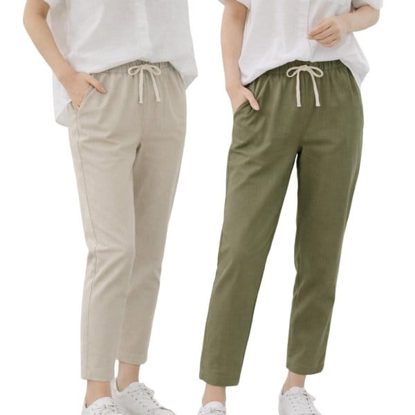 통기성 좋은 편한 린넨팬츠 여성 밴딩 스트레이트 여름바지 데일리