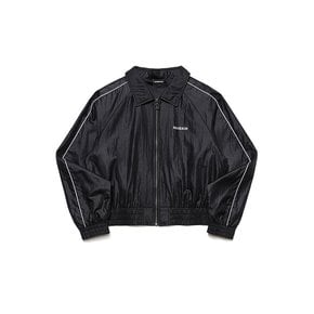 (W) GLOSSY PIPING CROP JACKET BLACK