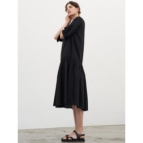 RIBBON SHIRRING DRESS_BLACK