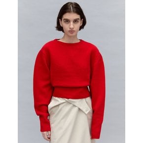 puff sleeve round knit (red)