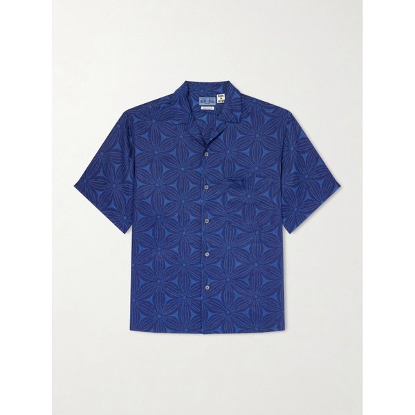 블루블루재팬 사쿠라 캠프 칼라 인디고 플로럴 프린트 리넨 셔츠 46376663162963365