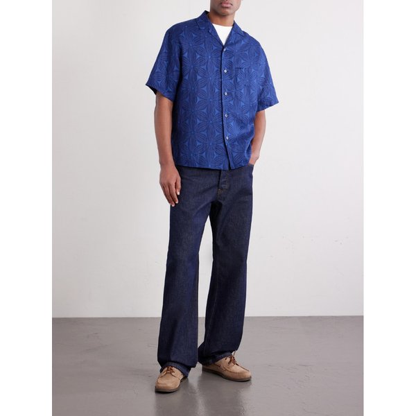 블루블루재팬 사쿠라 캠프 칼라 인디고 플로럴 프린트 리넨 셔츠 46376663162963365