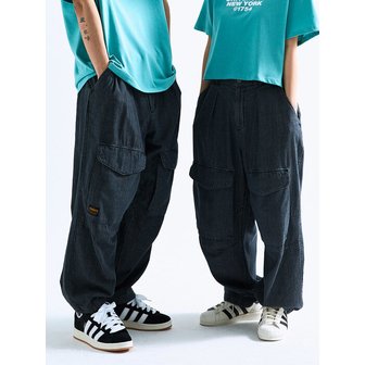 컬럼비아 유니버시티 MIL-LABEL DENIM WIDE FIT BALLOON PANTS 블랙데님