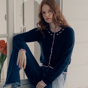 HAND ROSE EMBROIDERY CARDIGAN NAVY