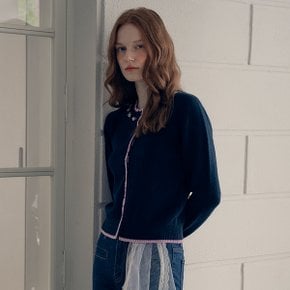 HAND ROSE EMBROIDERY CARDIGAN NAVY