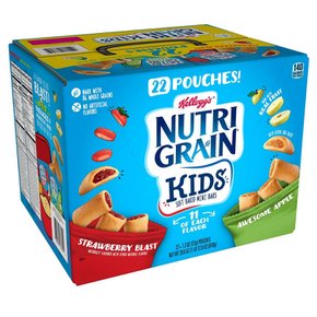 [해외직구]켈로그 뉴트리 딸기 블래스트 어썸애플 37g 22입/ Kelloggs Nutri Grain Kids Mini 28.6oz