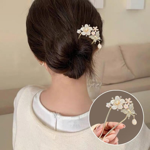 [옷자락] 여성용 큐빅 U자 나비 헤어핀 올림머리 액세서리