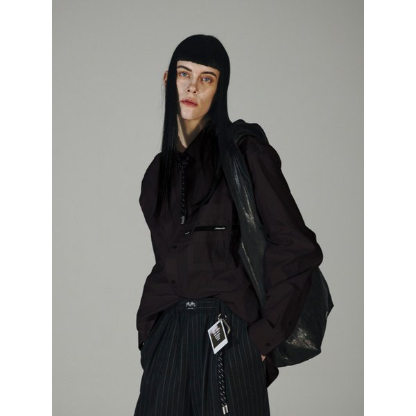 BLACK COTTON TAPPED SHIRT