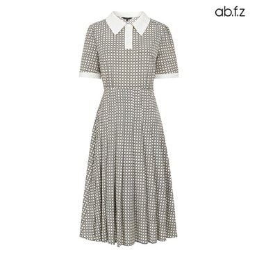 ab.f.z 카라 배색 패턴 플리츠 반팔 원피스 (AFX3HO36A)