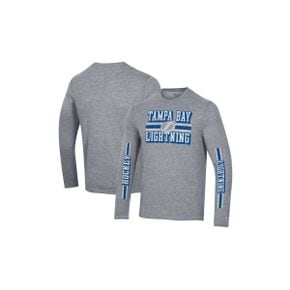 4536919 Champion Mens Heather Gray Tampa Bay Lightning Tri-Blend Dual-Stripe Long Sleeve T