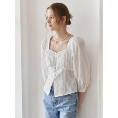 [단독] HEART NECK SHIRRING BLOUSE_WHITE