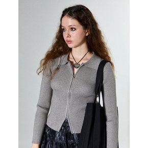 Simple Knitted Zip Up (MELANGE GRAY)