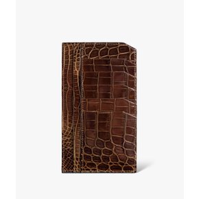 플랫 롱 악어가죽 지갑 로열 브라운 / Flat long crocodile leather wallet Royal brown