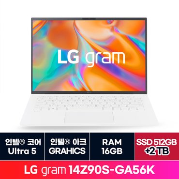 LG [청구할인][정품 윈도우 11홈]LG전자 그램 14인치 14Z90S-GA56K 16GB 512GB  + 2TB 추가 ON