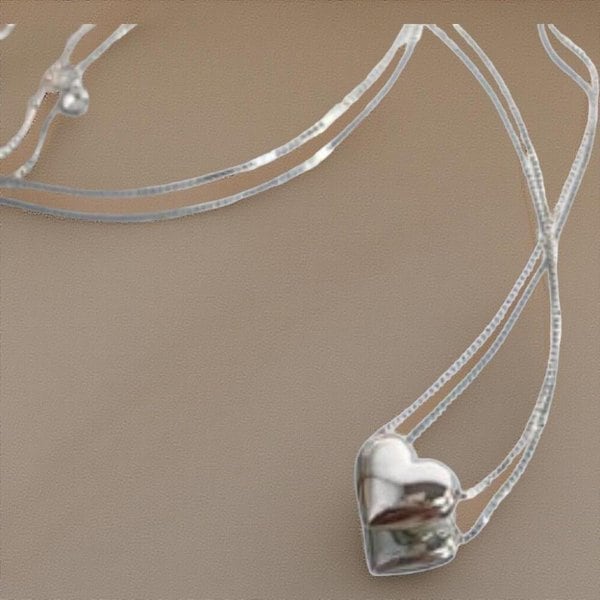 [옷자락] 여성 미니하트 뱀줄 실버 목걸이