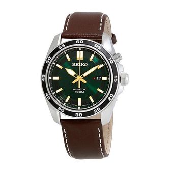 이스퀘어 4439291 Seiko Kinetic Green Dial Brown Leather Mens Watch