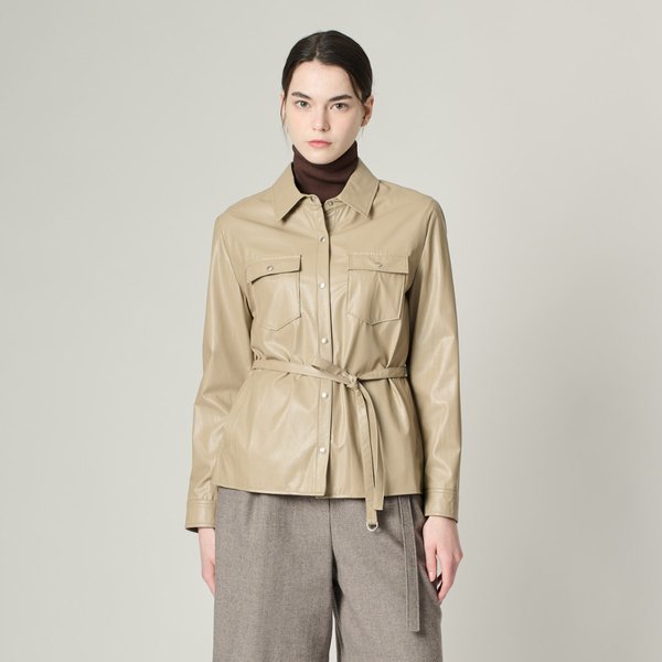 [여주점] 올앤선드리 레더 벨티드 셔츠형 블라우스 A4W9B405