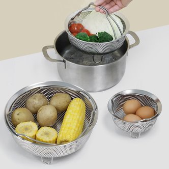 리본제이 무디타 304 스텐 손잡이 채반 찜기 3종세트 (14cm+18cm+22cm) / 계란 만두 야채 미니 스티머