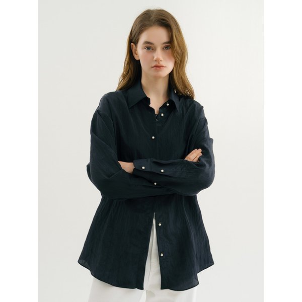 [리퍼브]D Silky Pearl Button Shirt_Dark Navy