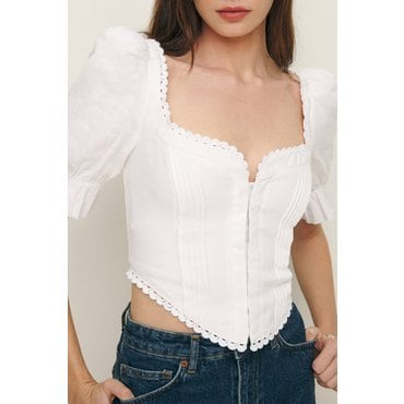 Reformation 퍼프 슬리브 린넨 탑 (Simmie Linen Top) RF14306033