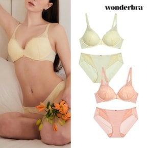 [Wonderbra] 노와이어 플로럴 브라팬티 4종세트 레몬옐로우 코랄핑크 WBW3M4041_T