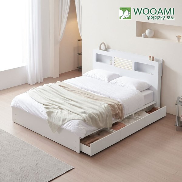 [착불] 우아미가구 모노 리모어 LED 서랍형 수납 침대 프레임 Q