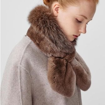 닥스 DBMU3F742W3[DAKS MUFFLER][DAKS FUR]여성 브라운 와이드 폭스퍼 머플러