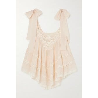 짐머만 어웨이크 크롭 레이스 트림 코튼 실크 블렌드 탑 46376663162997319