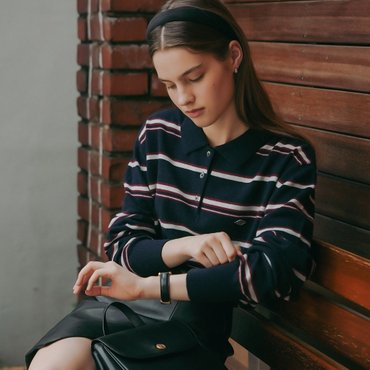 틸아이다이 Color mixed wool polo knit_Navy