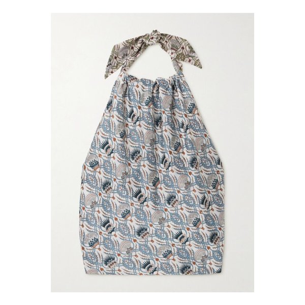 아넷 크롭 프린트 실크 홀터넥 탑 블루 1647597355230037