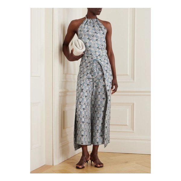 아넷 크롭 프린트 실크 홀터넥 탑 블루 1647597355230037