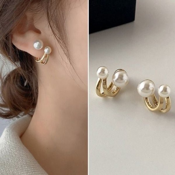 진주 투웨이 베스트 귀걸이 심플 더블 진주 이어링 한 (WFJDVWG)