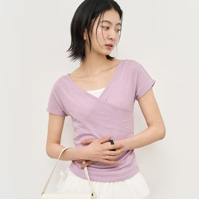 WOMAN 아세테이트 브이넥 셔링 반팔티 [VIOLET] / WBE2L01532