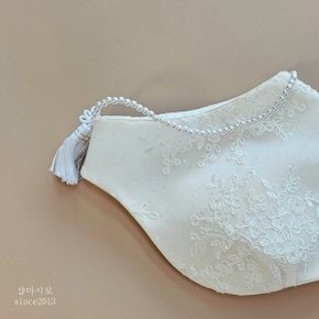여아한복 모자 반짝이는 화이트 레이스 조바위