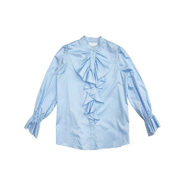 BLUE RUFFLE COLLAR BLOUSE