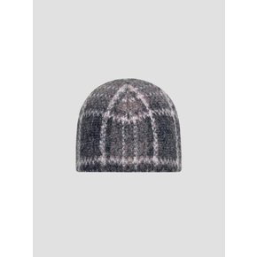 큰 체크 무늬 퍼지 알파카 비니 A4263BG CHECK FUZZY