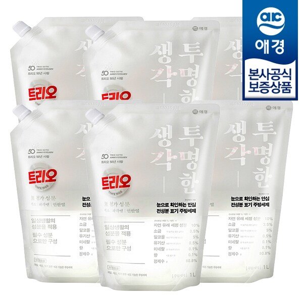 트리오 투명한생각 주방세제 리필 1L x6개