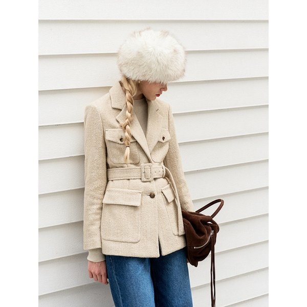 Alpaca wool pocket collar jacket [벨트 set]